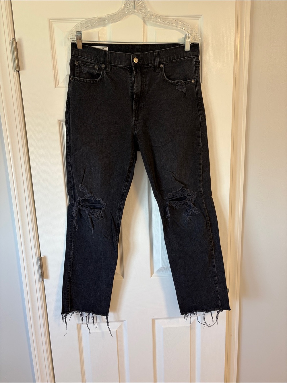 GAP Black Distressed Straight-Leg Jeans